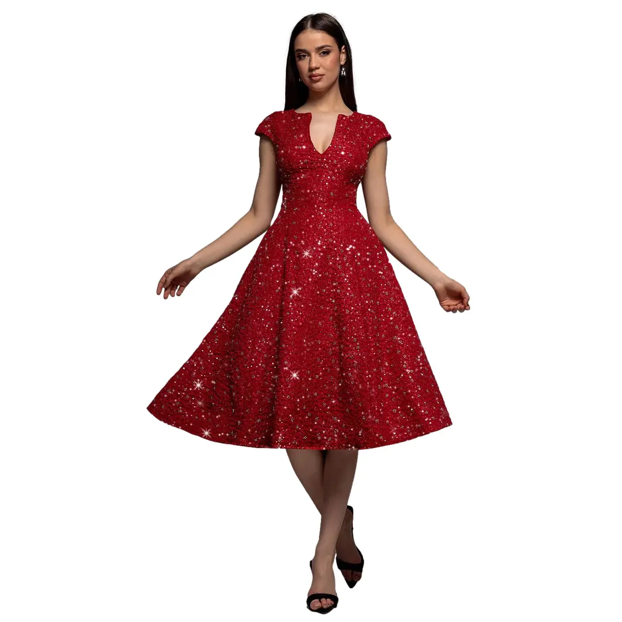 Vestito trapezio in jacquard donna  Midi