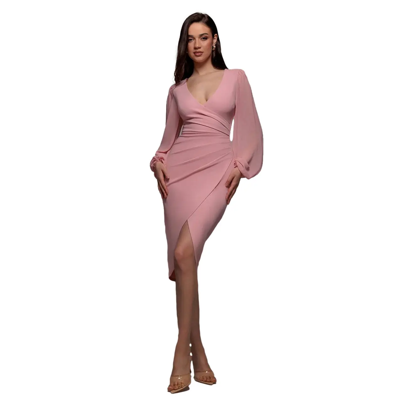 Robe portefeuille a maniche a sbuffo donna  Midi