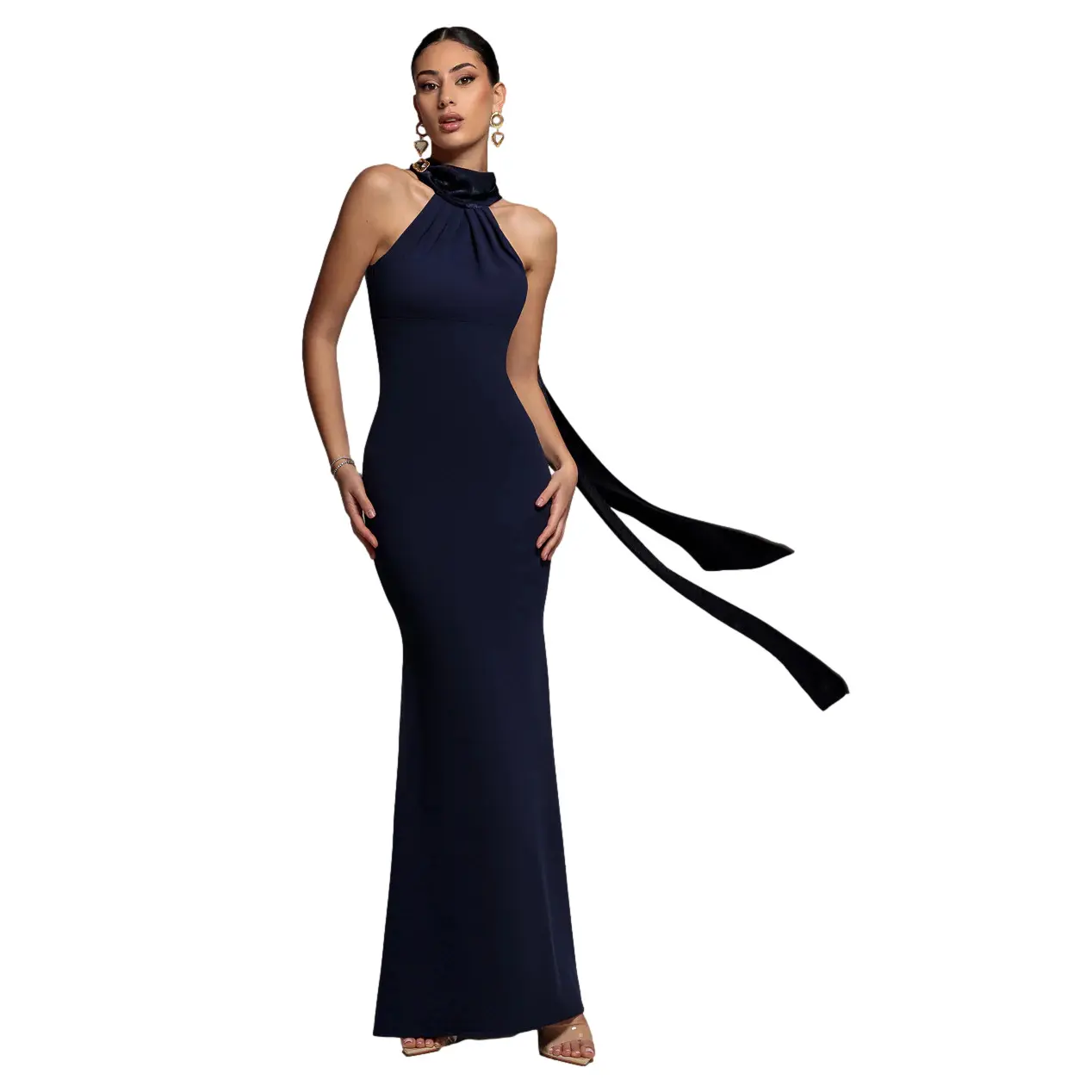 Robe dos nu in satin scuba e velluto donna  Maxi