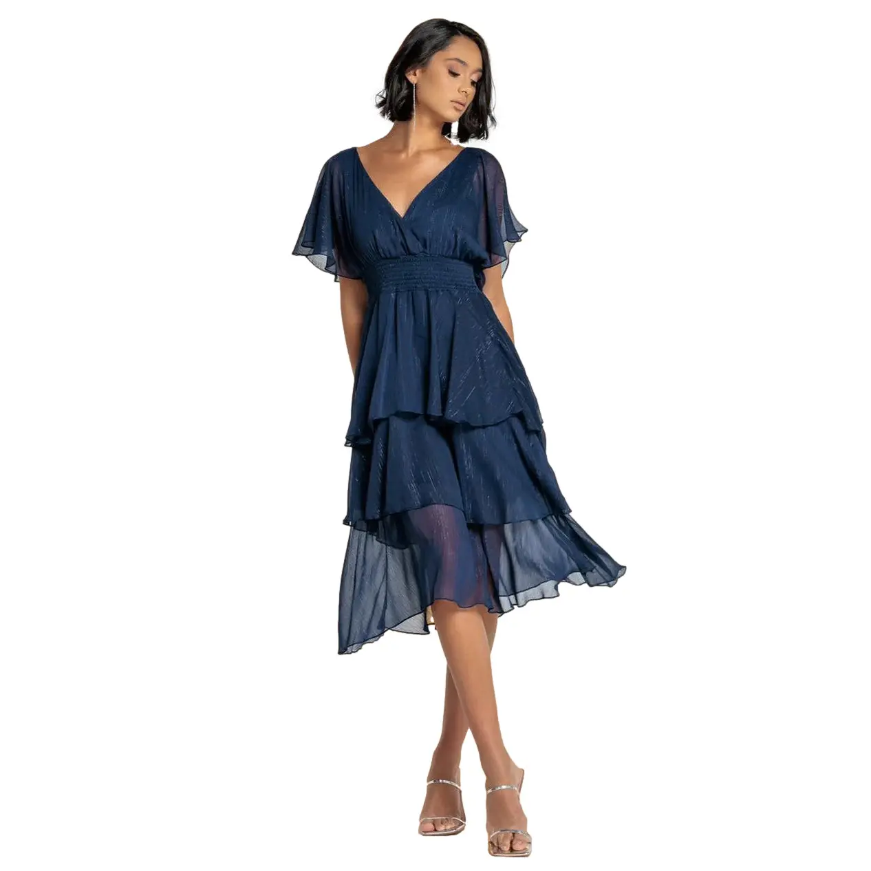 Abito in mussola con maniche a farfalla donna Goddiva Midi