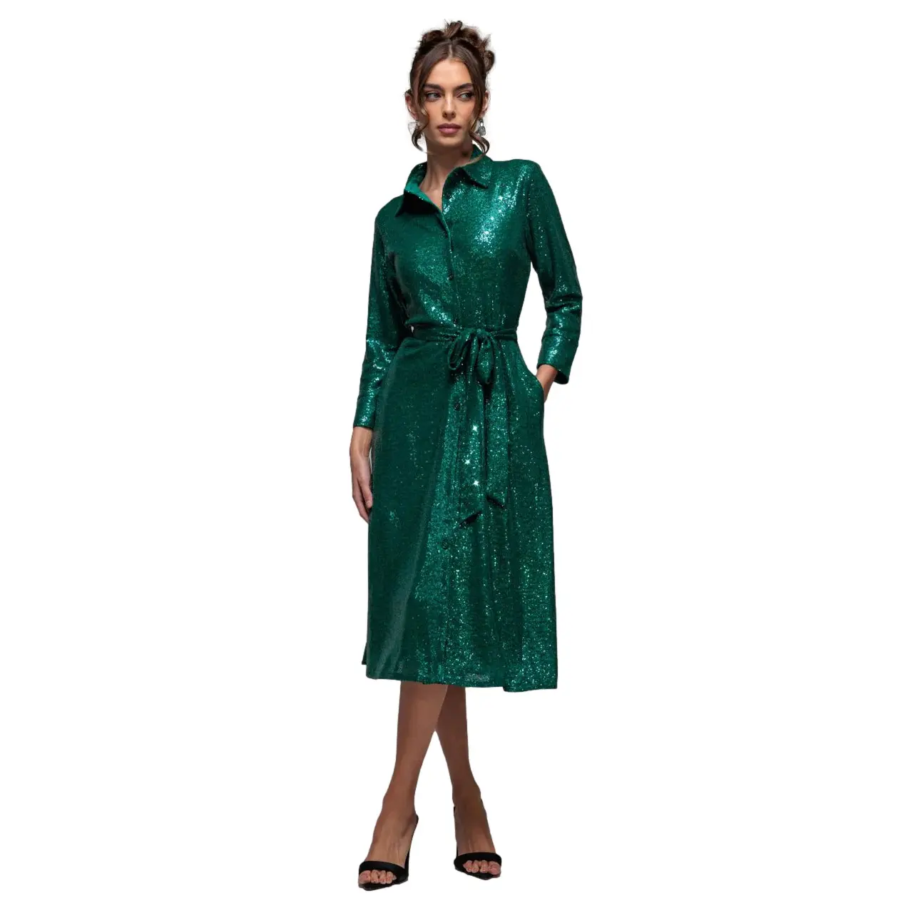 Robe Chemise Patineuse à Paillettes Femme Goddiva-image