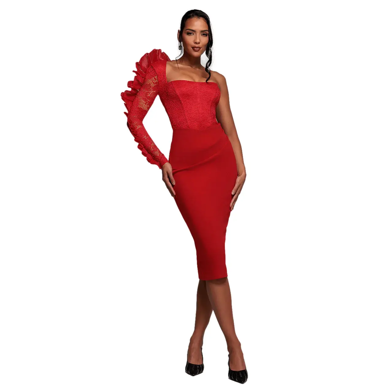 Kleid Damen Goddiva One Shoulder Organza Midi