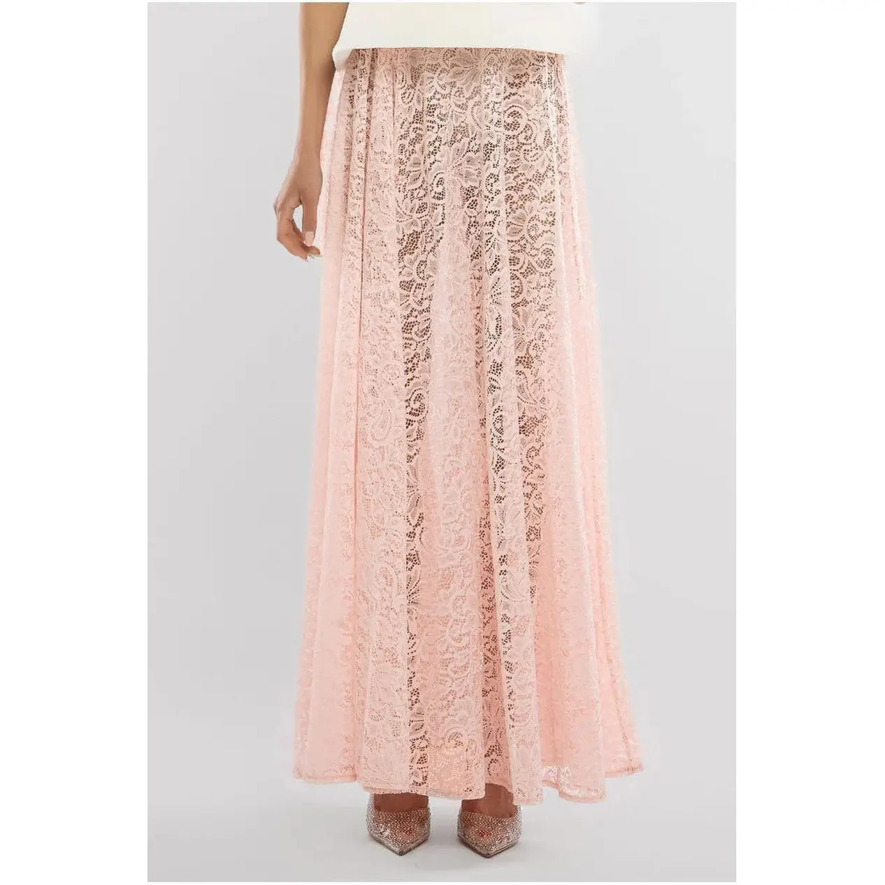 Faltenrock Damen Goddiva Floral Lace A-Line Maxi