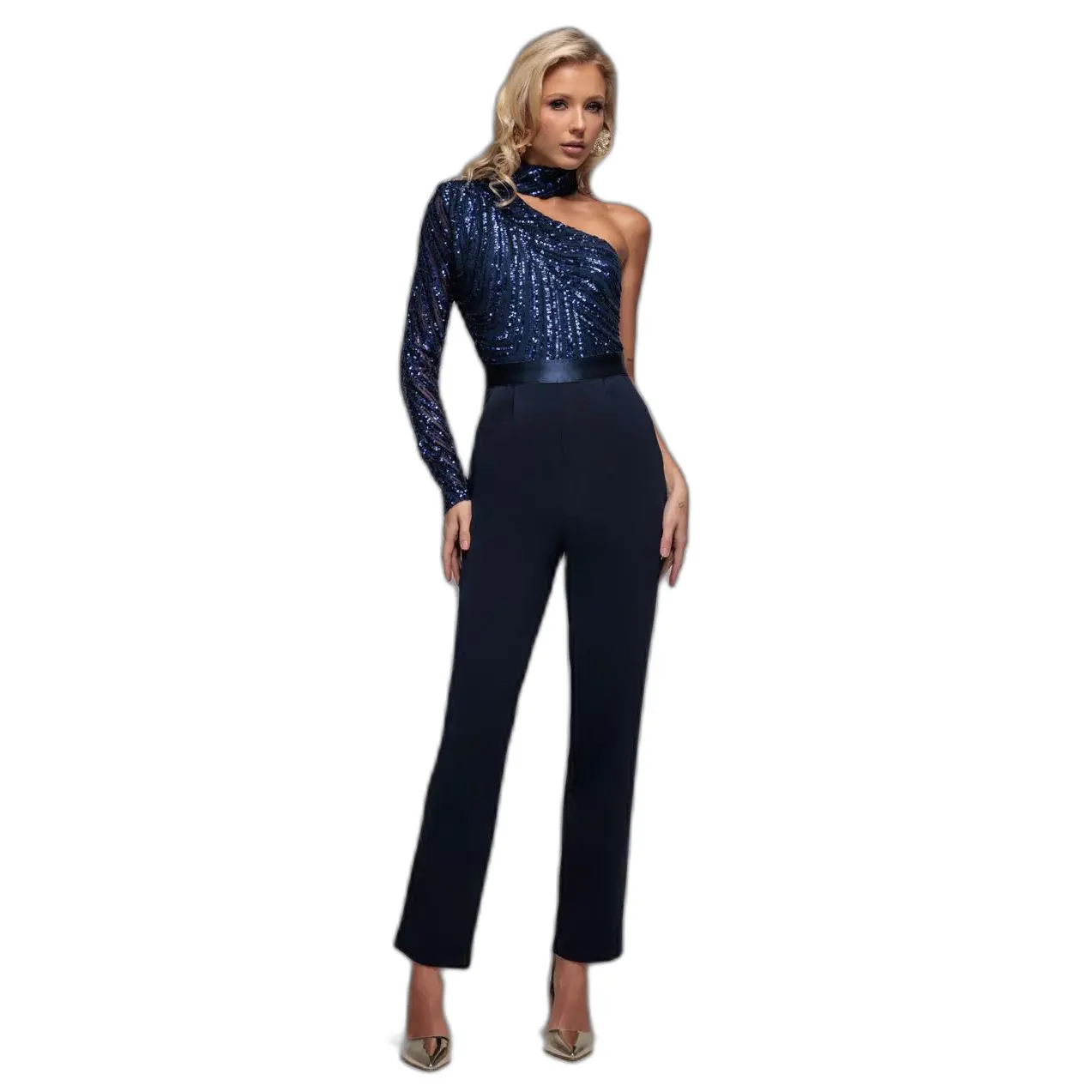 Jumpsuit Damen Goddiva One Shoulder Sequin