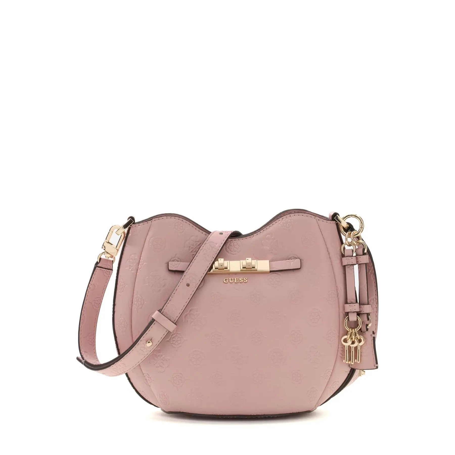 GUESS schoudertas handtas Carmella Crossbody Bucket Bag Light Pink Logo roze