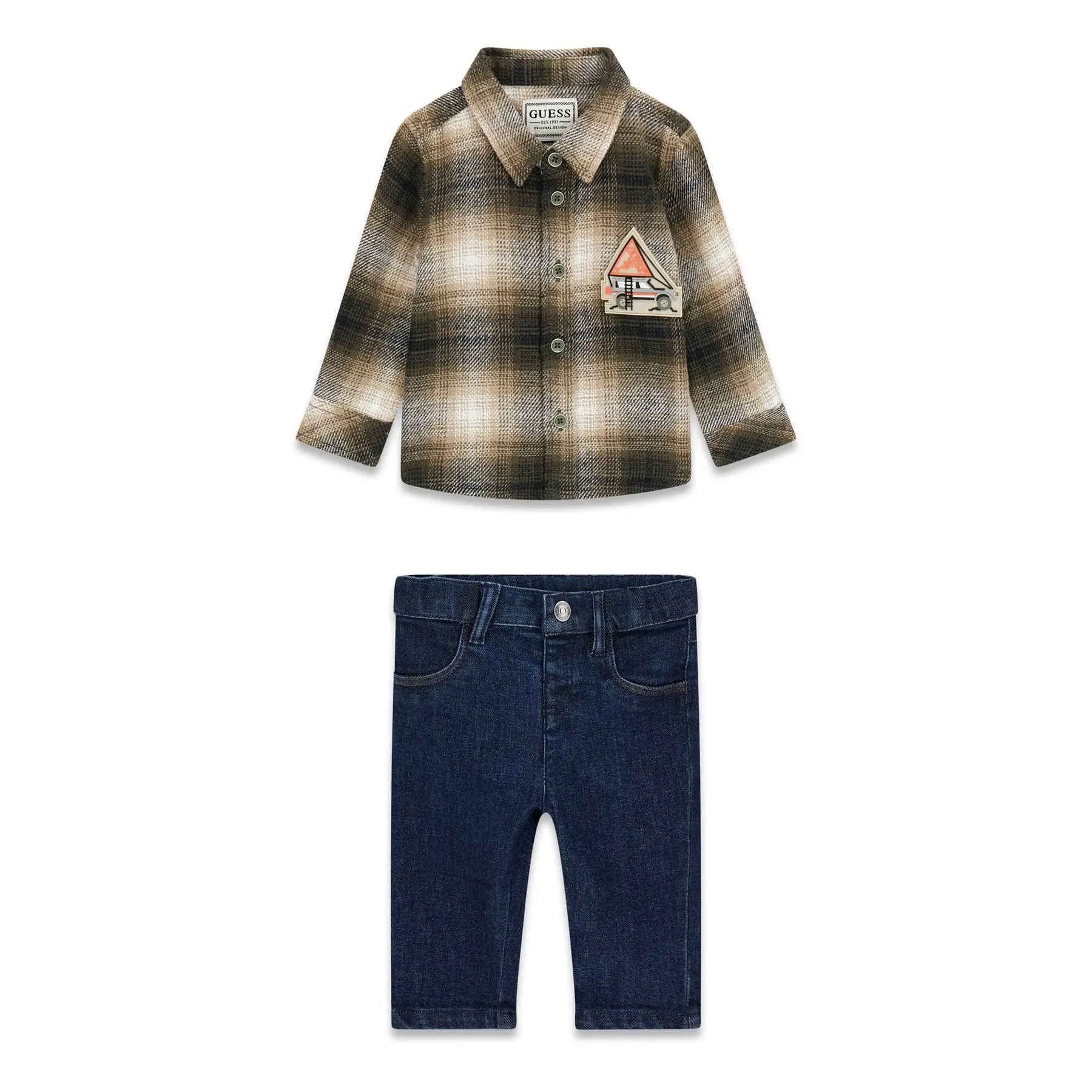 Completo camicia maniche lunghe con pantaloni per neonato maschio Guess