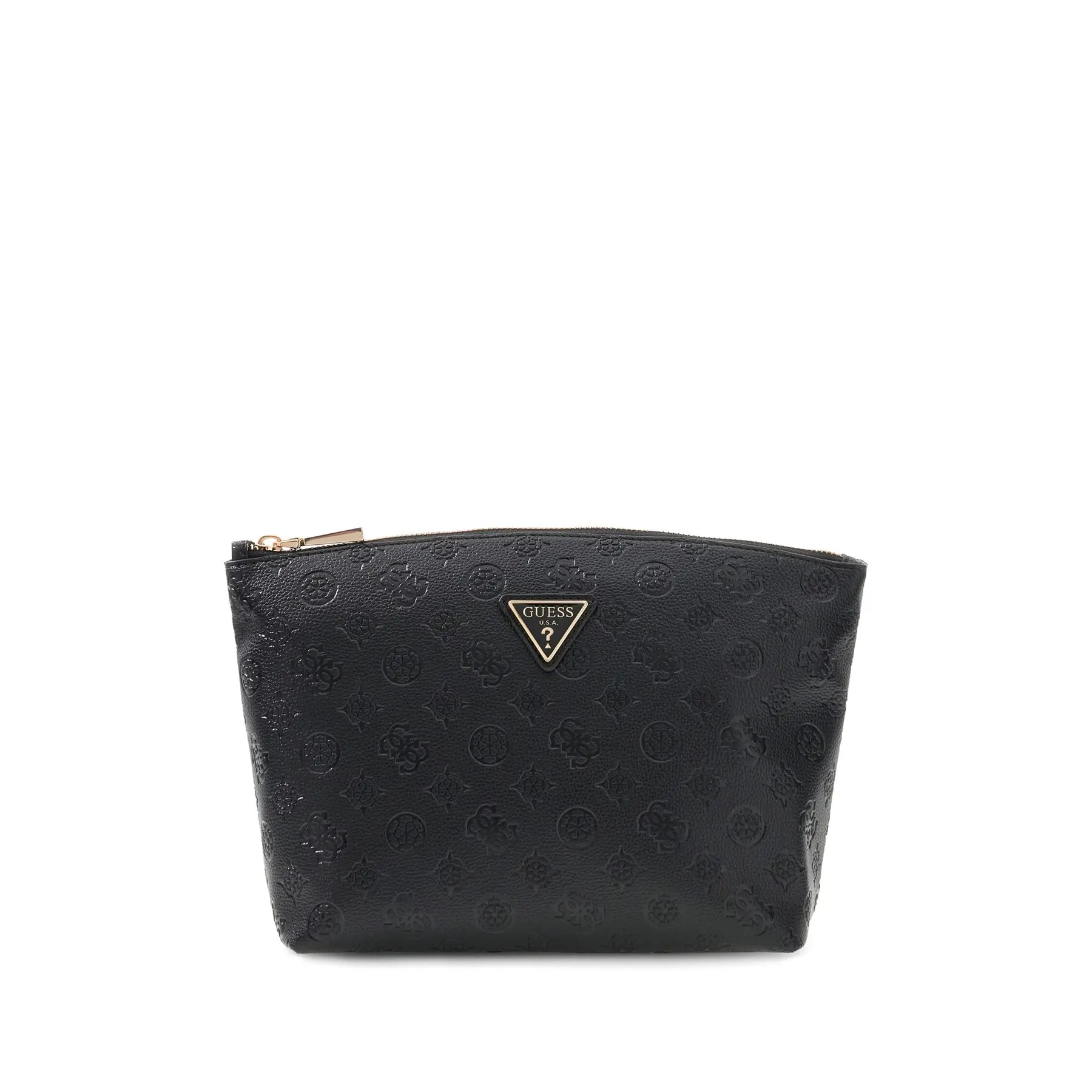 GUESS cosmetische tas Lenwood Travel Top Zip Cosmetic Bag Black Logo zwart