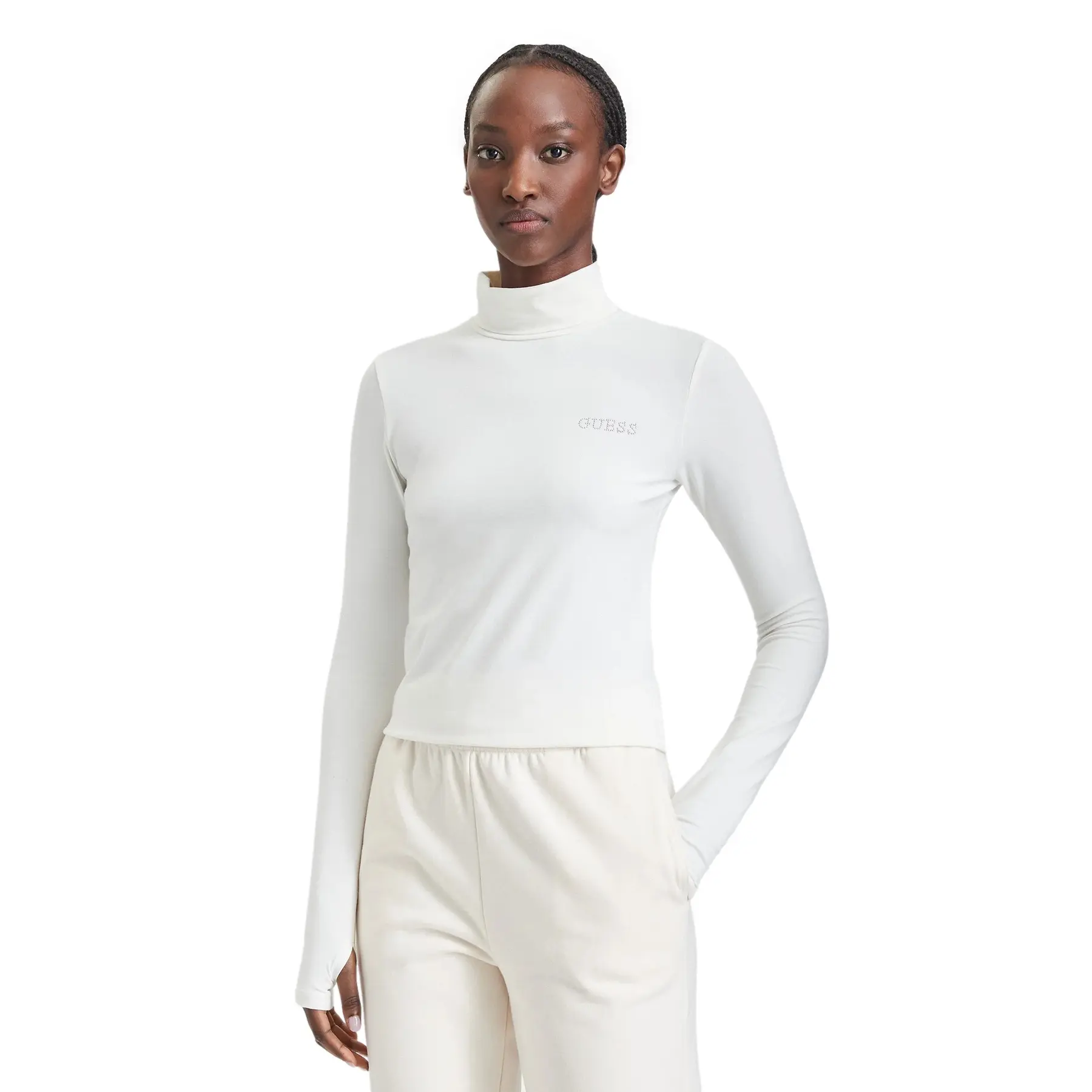 Guess Women's Blanc Long Sleeve T-Shirt Greta Top