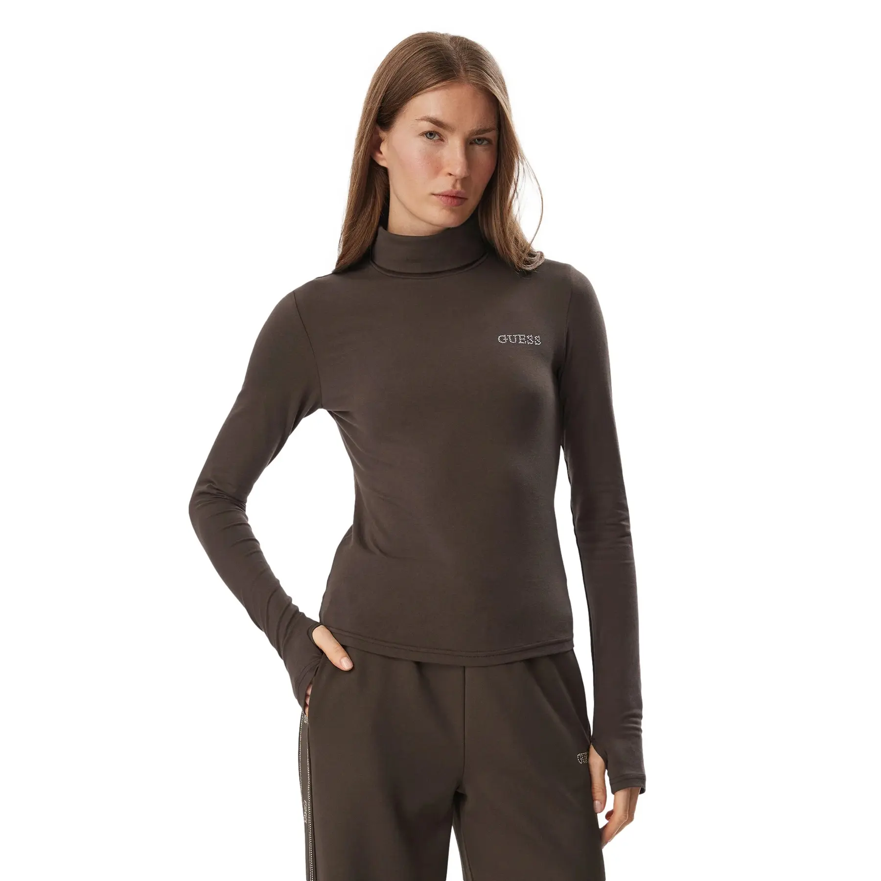 Guess Women's Marron Long Sleeve T-Shirt Greta Top
