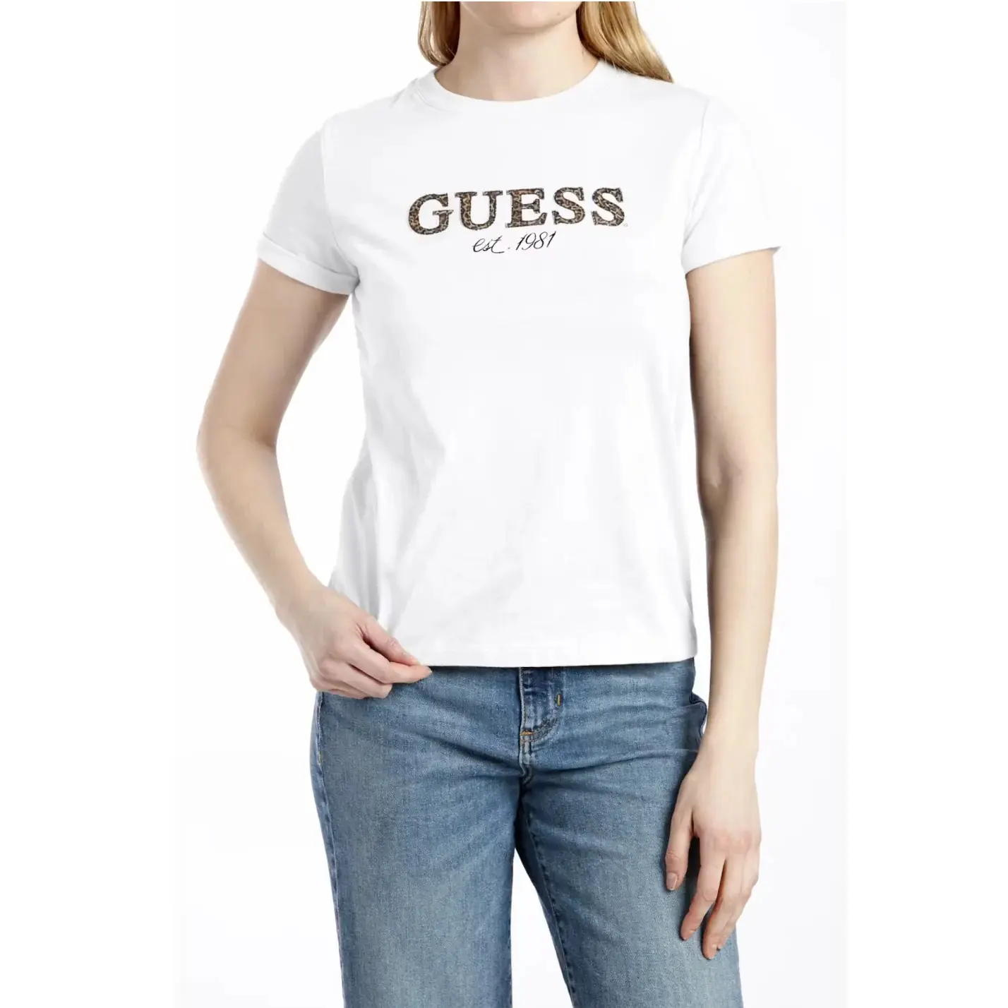 T-Shirt aus Lurex Damen Guess Leopard Logo