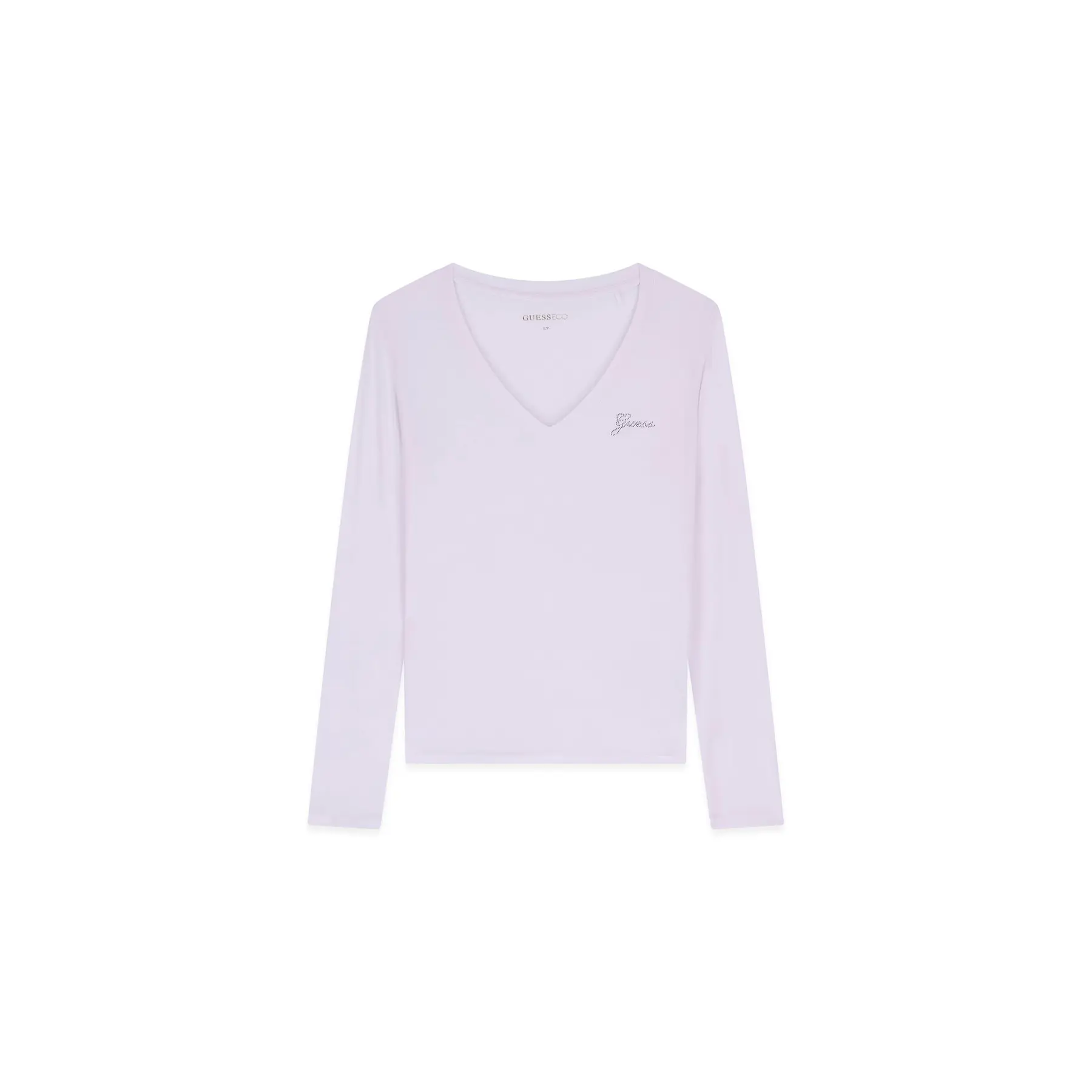 T-shirt maniche lunghe a V e mini logo donna Guess