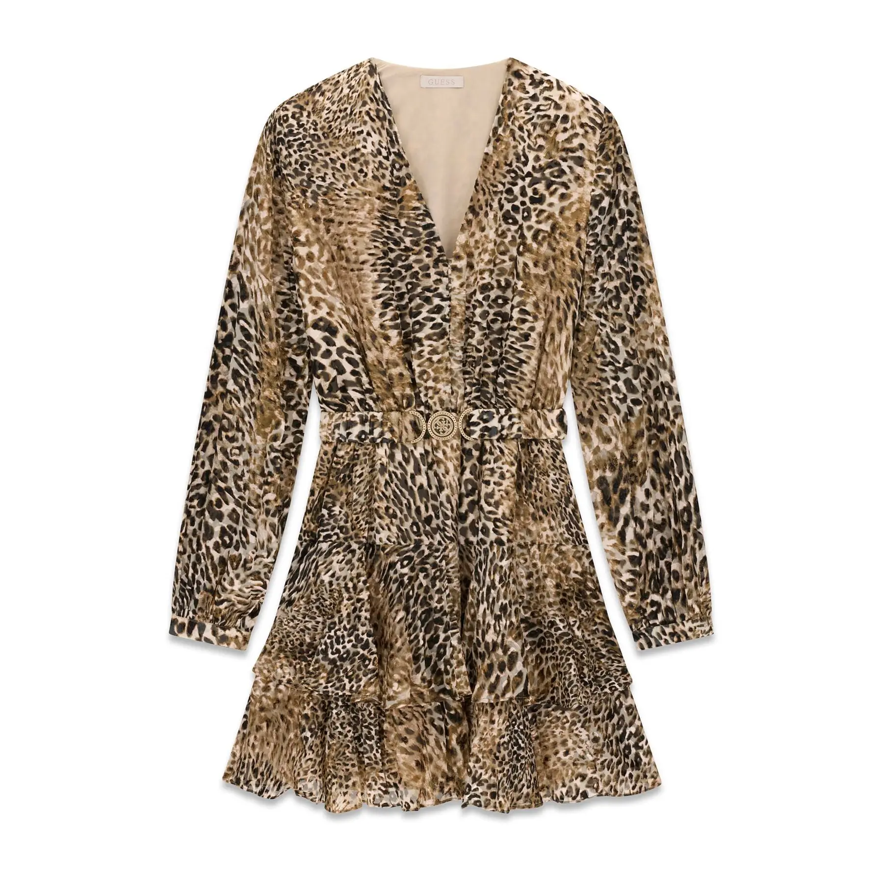 Guess Clarisse flare jurk met bruine ceintuur
