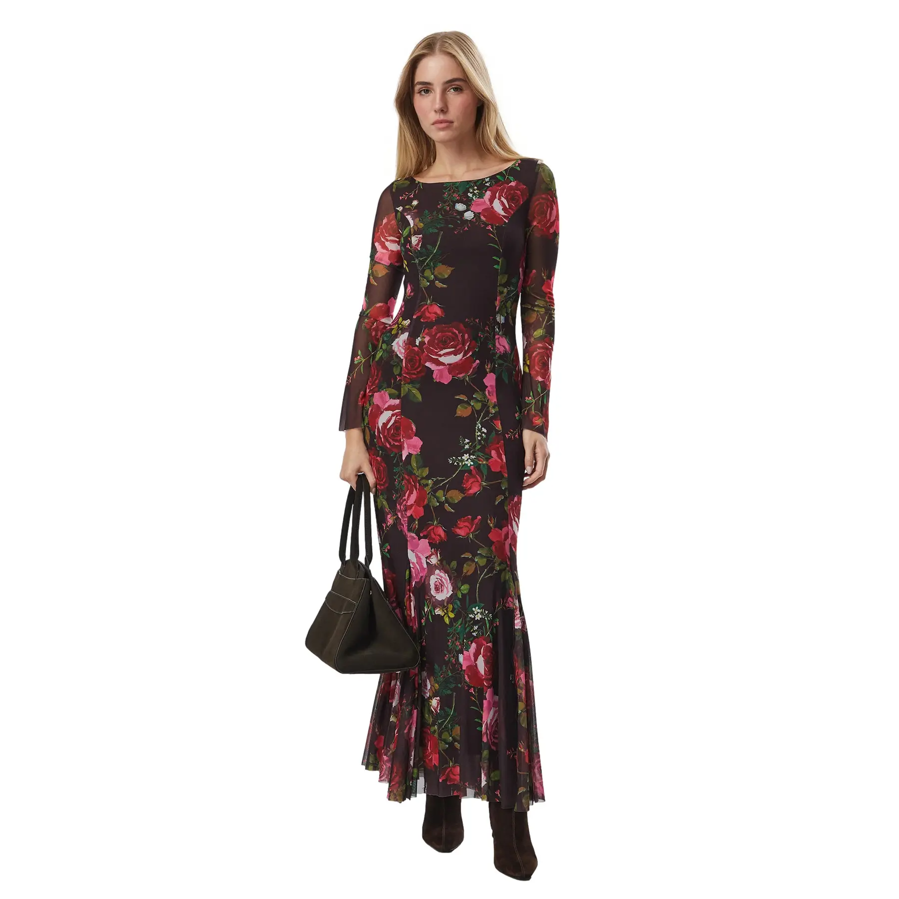 Robe lunga Zabina in mesh, maniche lunghe e collo rotondo donna