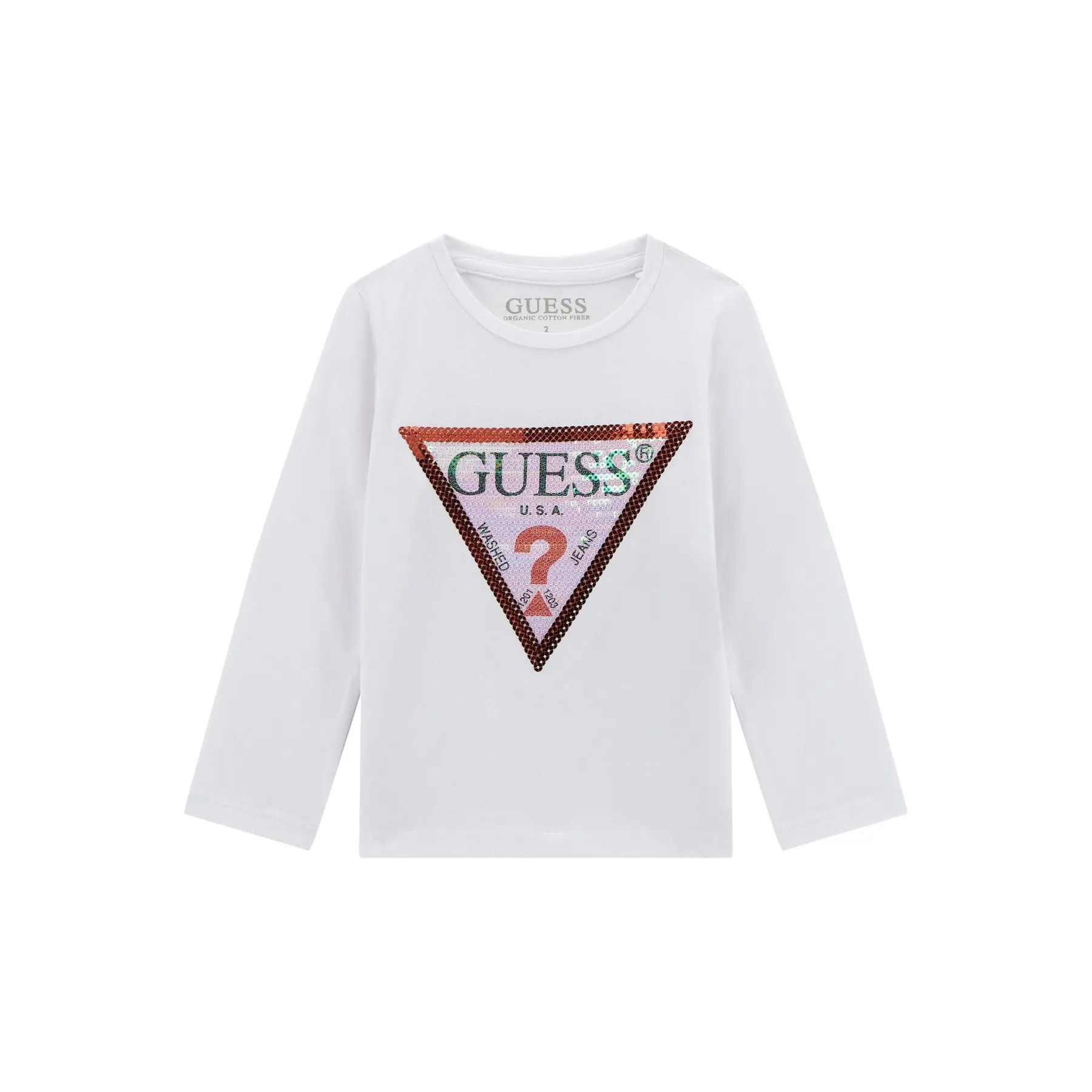T-Shirt mit dreieckigem Pailletten-Logo Langarm für Mädchen Guess