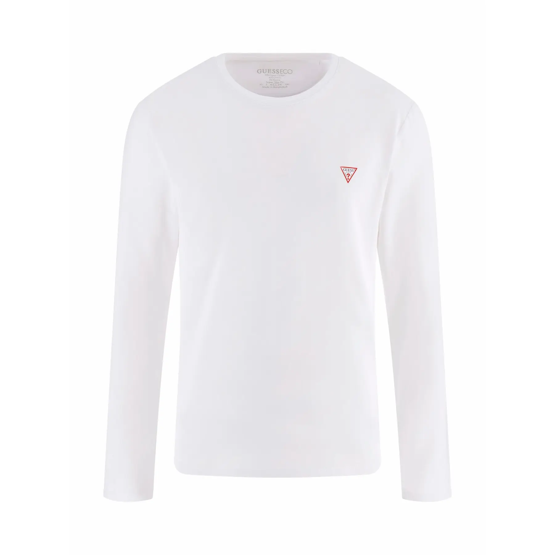Guess Uomo Bianco T-Shirt Maniche Lunghe Con Scollo Rotondo Core