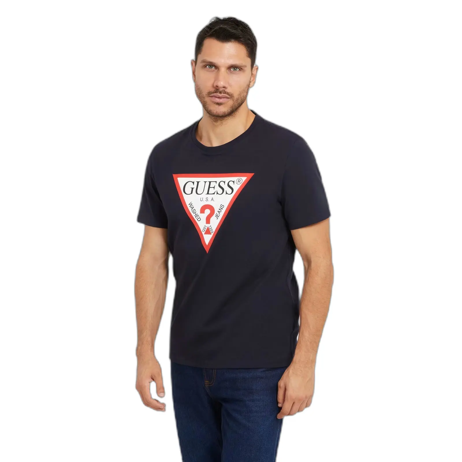 Guess Men's Blue Round Neck T-Shirt Logo Original