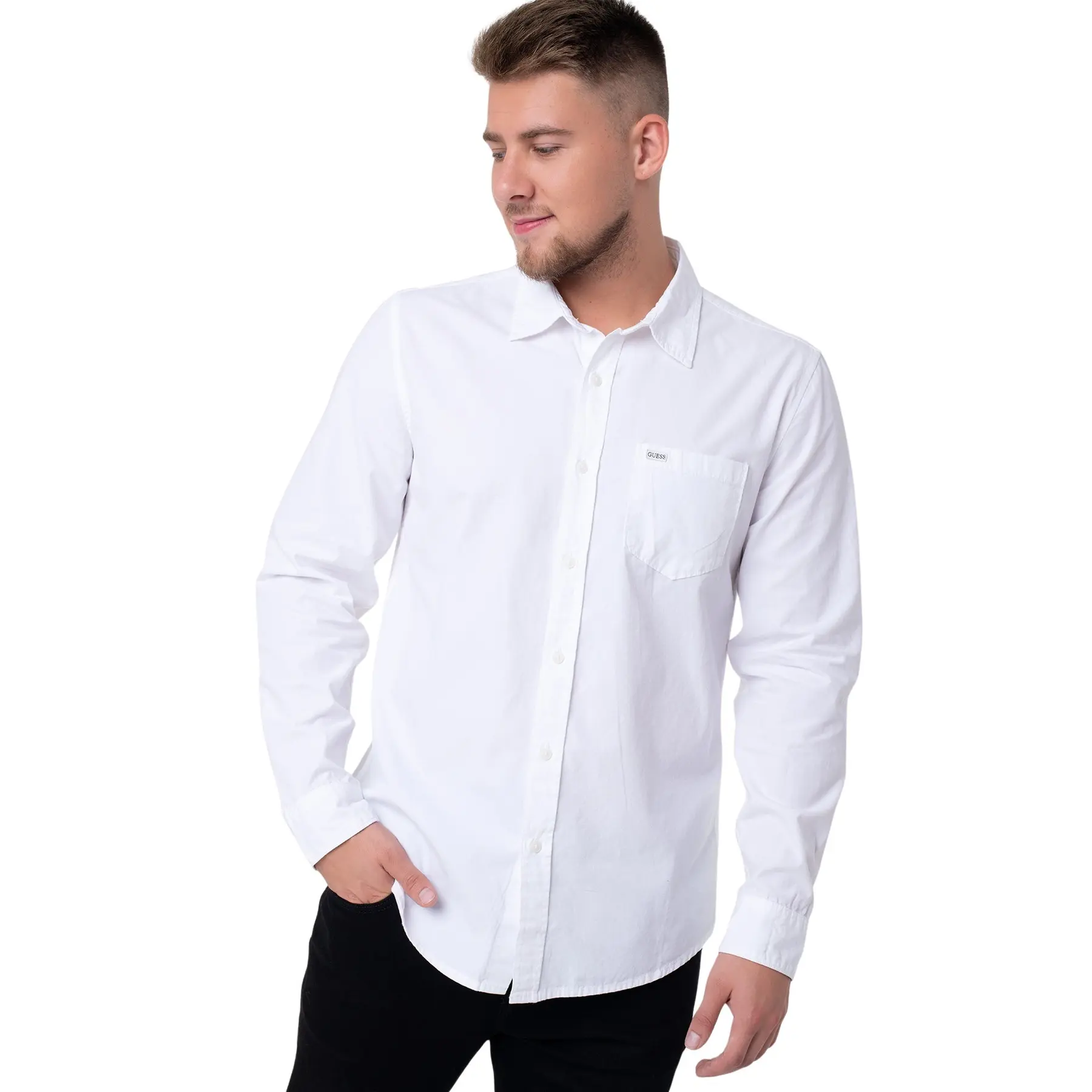 Camicia slim a maniche lunghe con tasca Guess