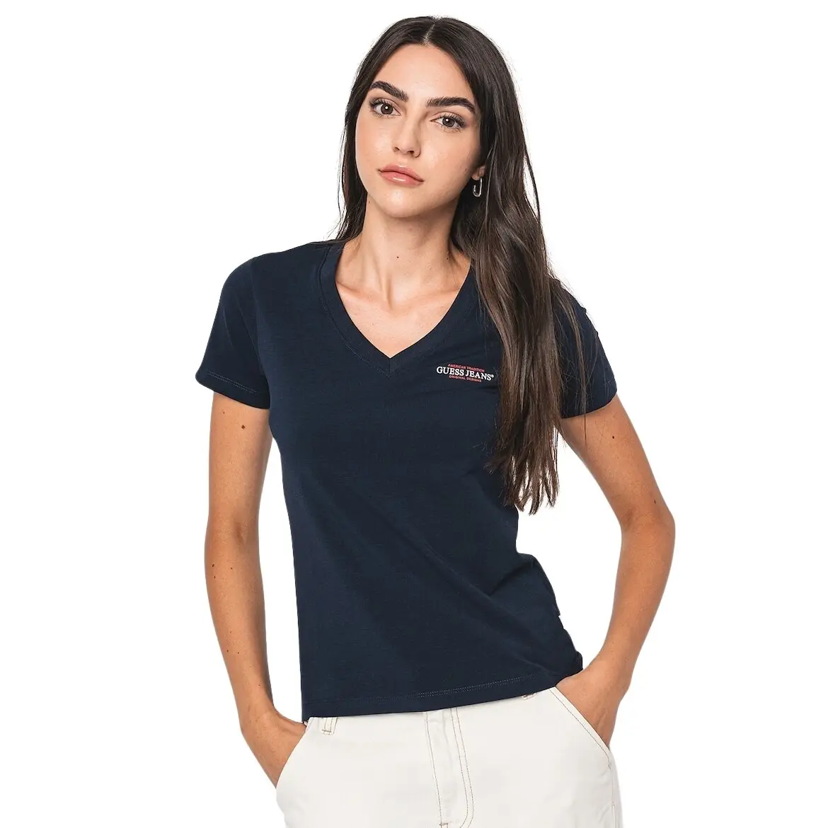 Slim-Fit Damen V-Ausschnitt T-Shirt Guess American