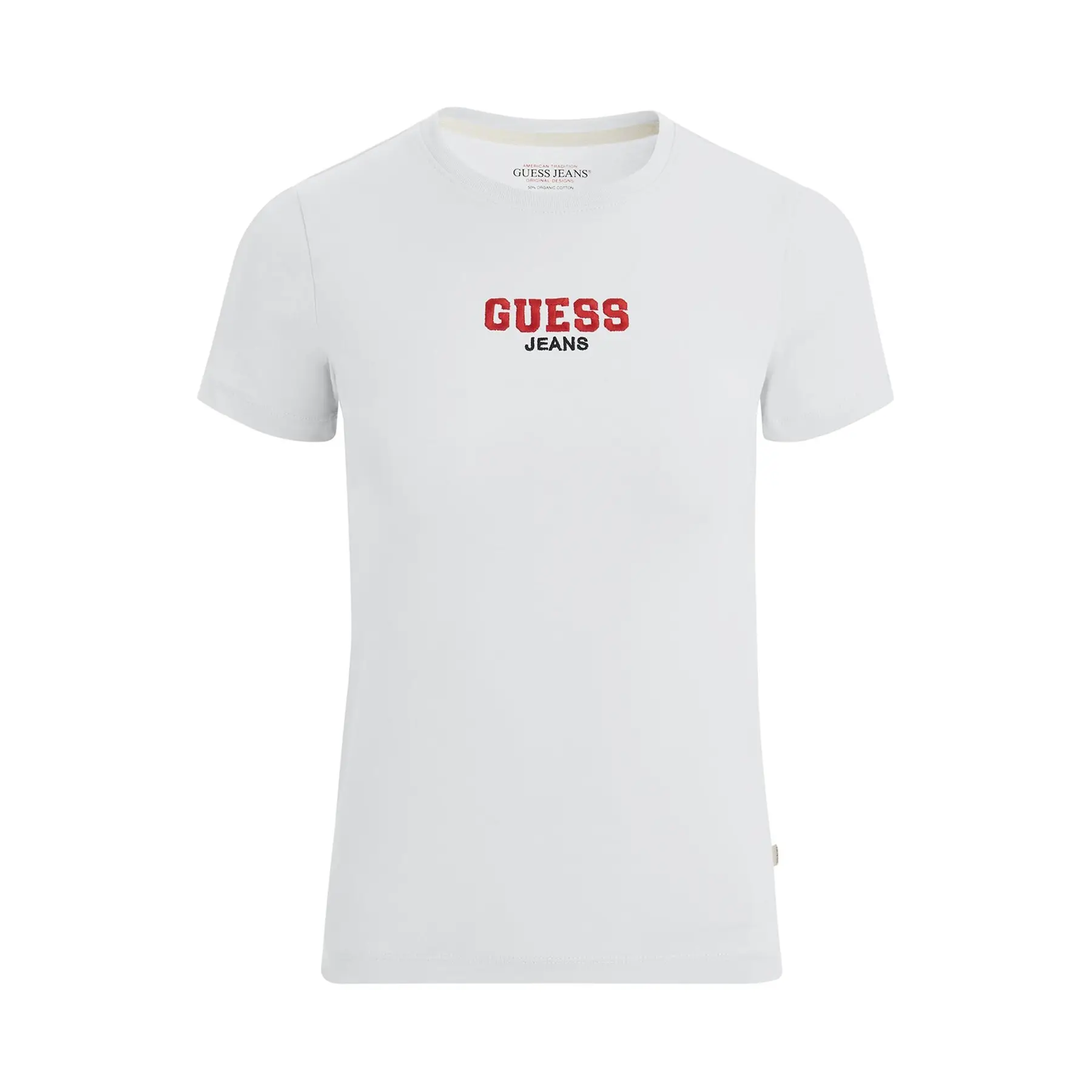 Damen Slim T-Shirt aus geripptem Material mit Stickerei Guess