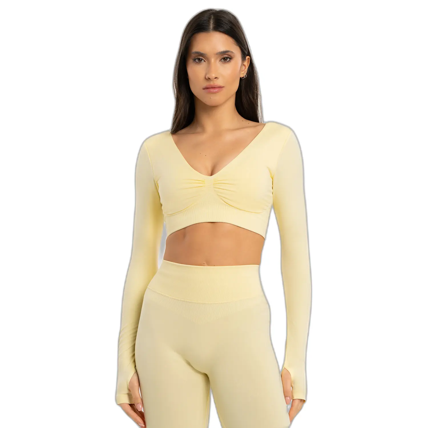 Long Sleeve Tops Women Gym Glamour Seamless open back