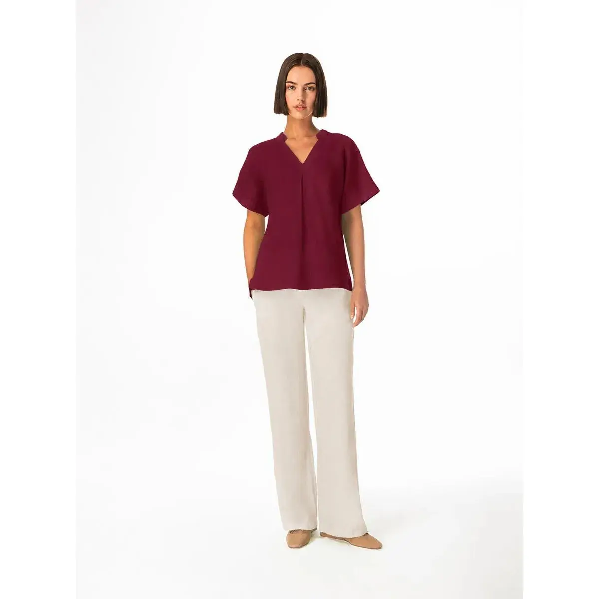 Blusa a scollo a V da donna Haris Cotton Essentials Front Pleat