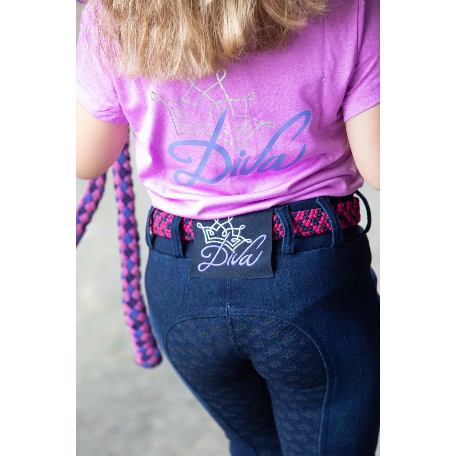 Leggings da equitazione in denim con grip completo per ragazza Harry's Horse Diva