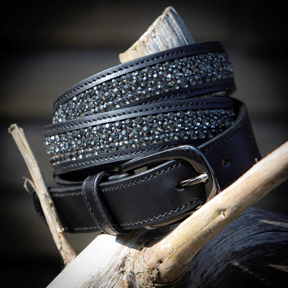 Harry's Horse Broekriem Leder Crystal Zwart/Gunmetal - 85 CM