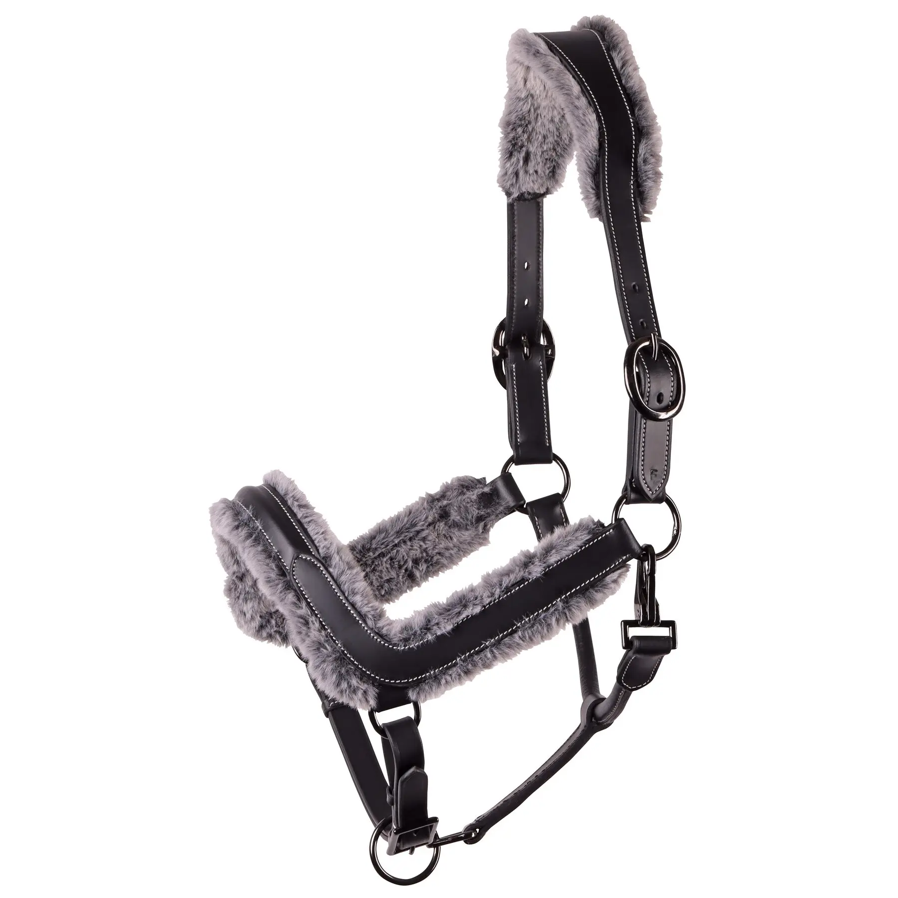 Anatomical leather halter for horse with fur Harry's Horse