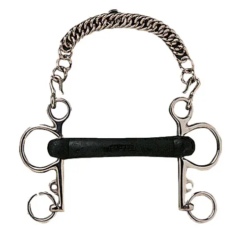 Mullen mouth pelham bit for horse with flexible rubber mouthpiece Hispano Hipica