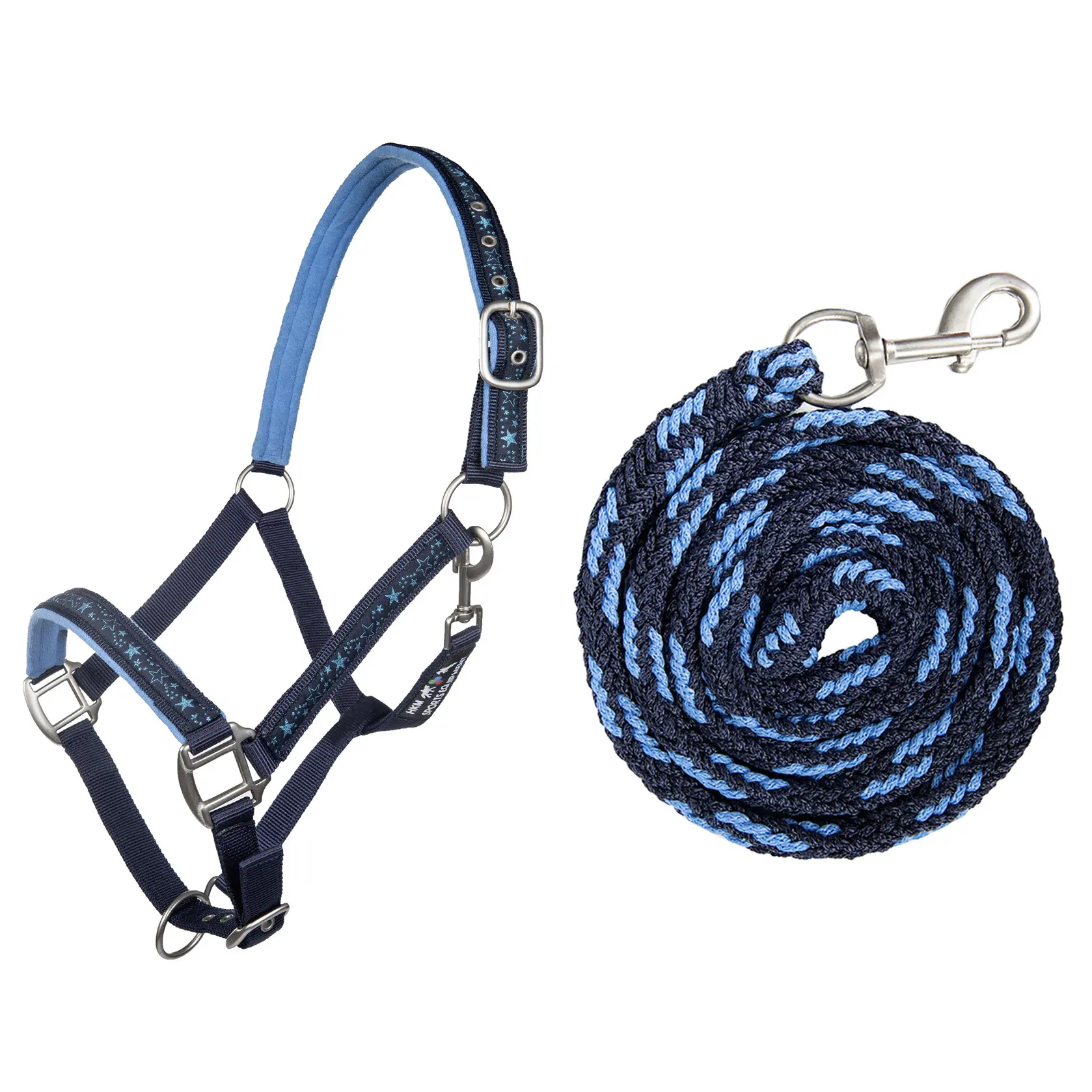 Bridle for horse with lead rope and snap hook HKM