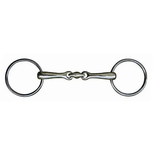 Double jointed snaffle bit for horse in stainless steel HKM 14 mm