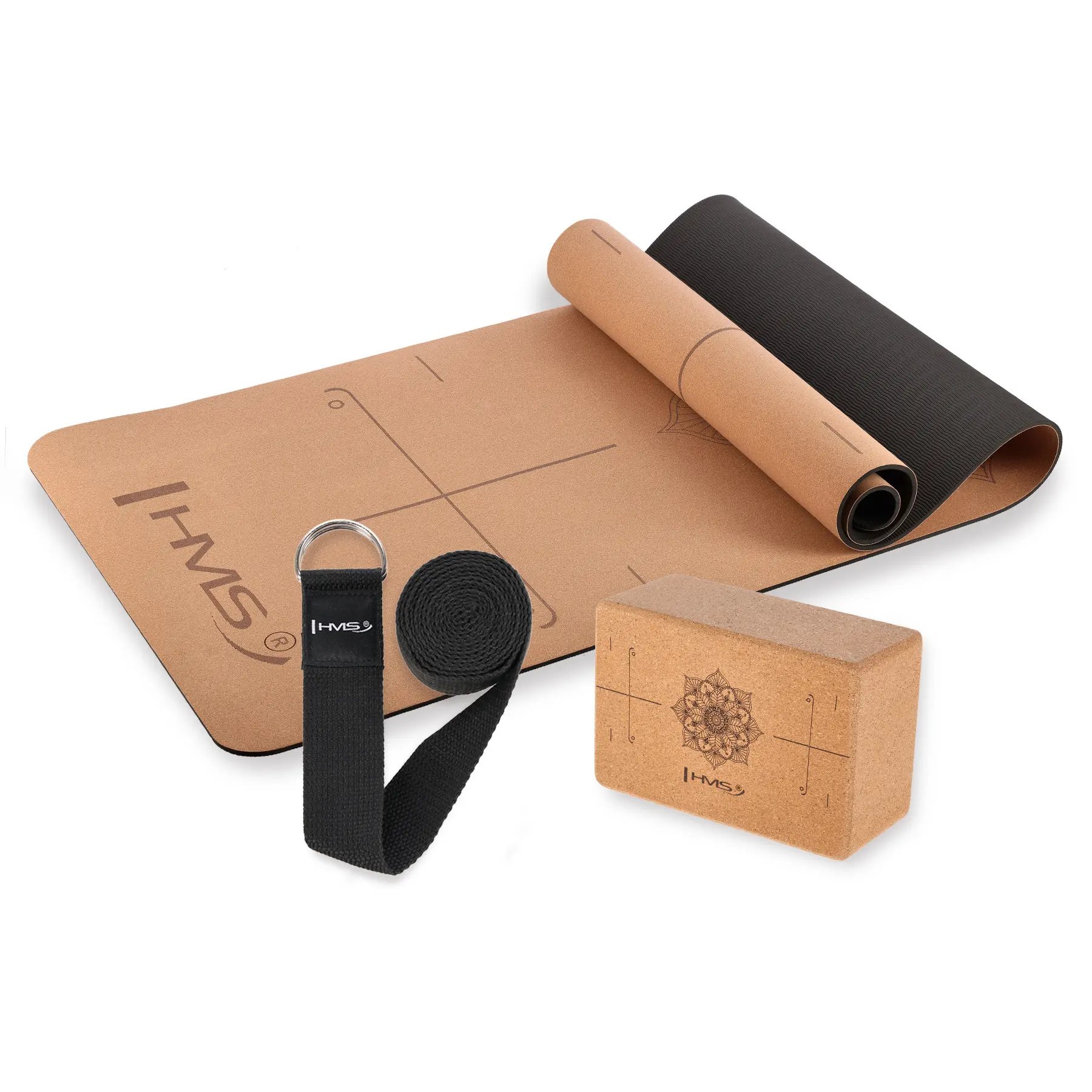 Yoga-Matte YM11 aus TPE mit Kissen KJ02 und Yoga-Gurt SJ02 HMS