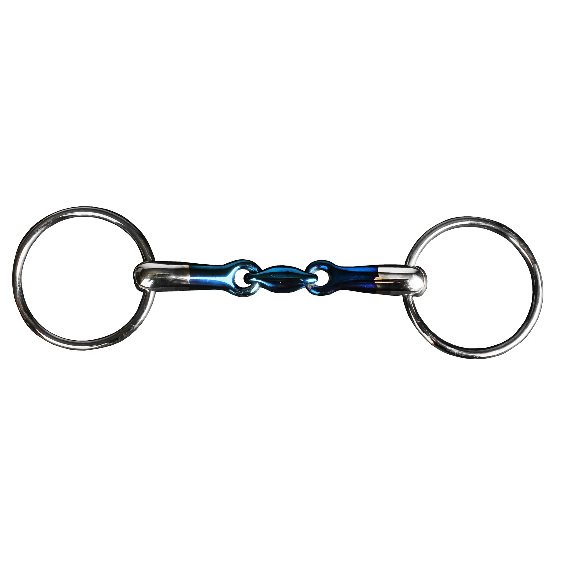 Two-ring snaffle bit for horse, double jointed, made of mild steel HORKA