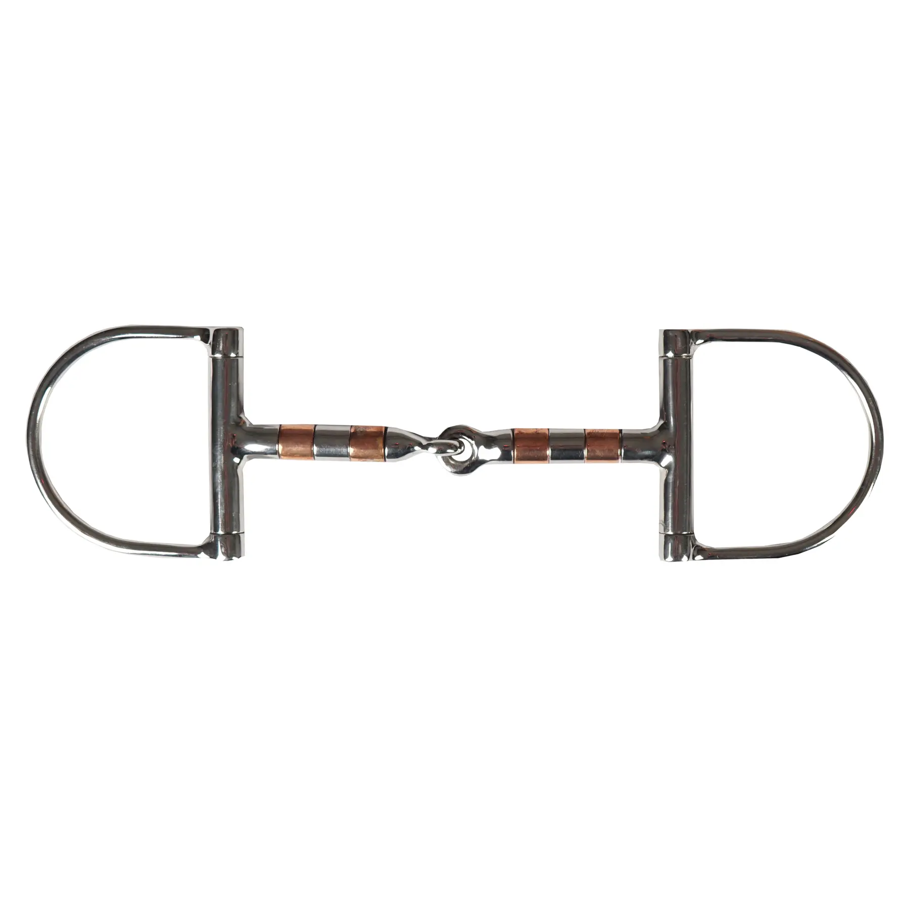 D-ring snaffle bit for horse with jointed mouthpiece and copper rollers HORKA
