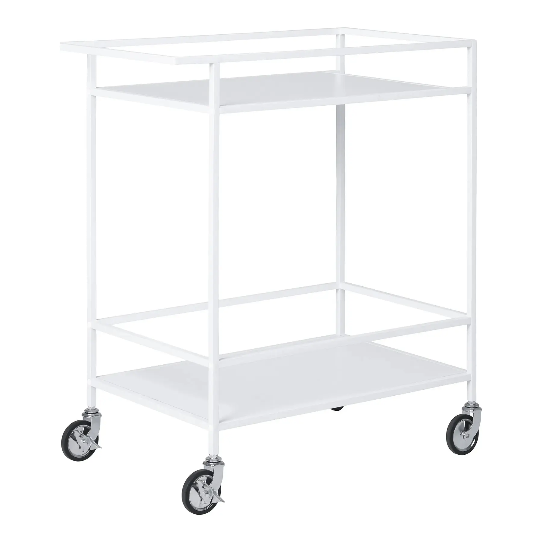 House Nordic Vita Barwagen, Mit 2 Ablagen Und Rollen - Weiße Melaminfolie Und Weißer Stahl (68X40) - Image 2