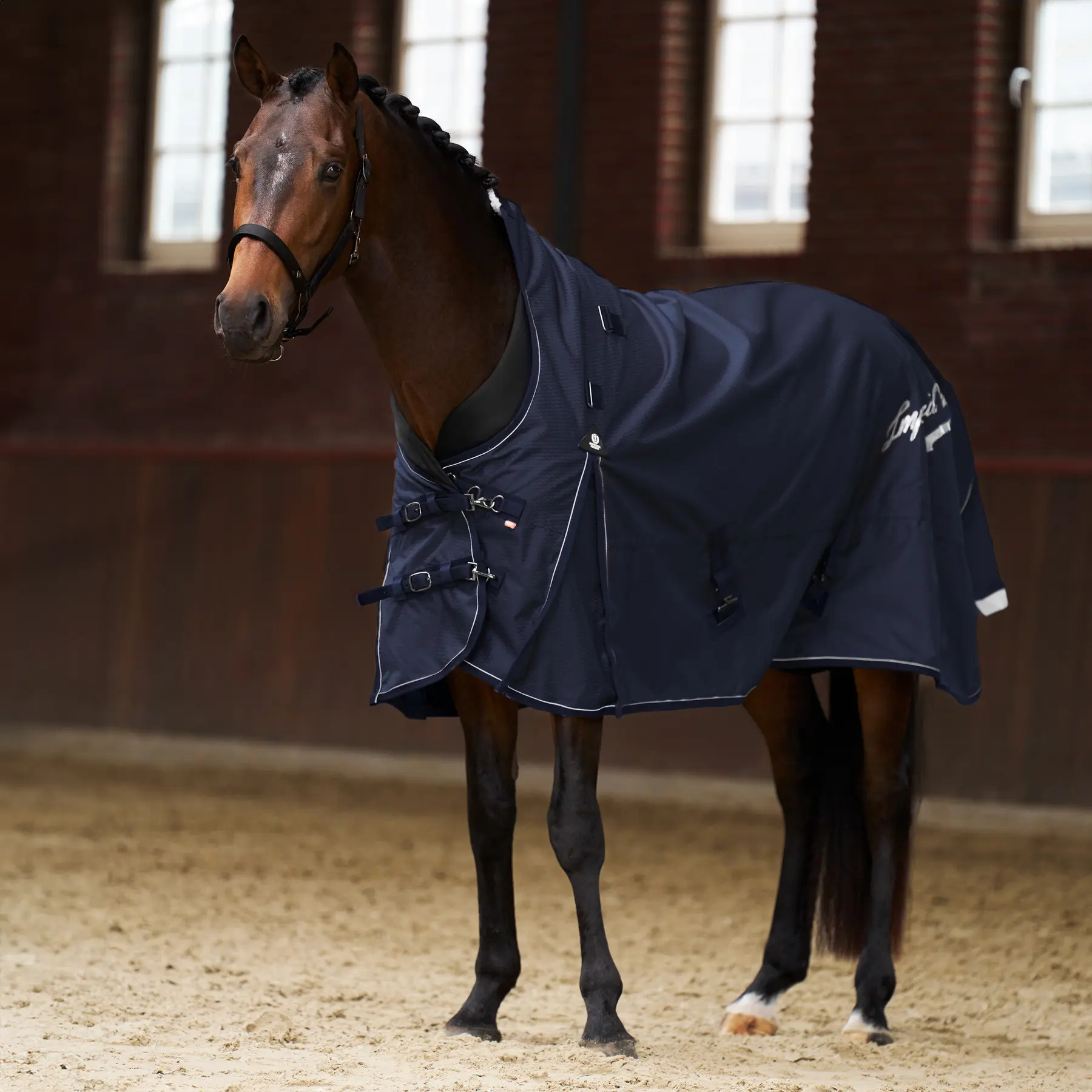 Imperial Riding IRH Super-Proof Outdoor Blanket, 200 g, 1200D Ripstop Nylon, Waterproof & Breathable, Neck Piece, Padding & Belt Slots, Warm Winter Blanket, Horses, Navy, 115 - Image 2