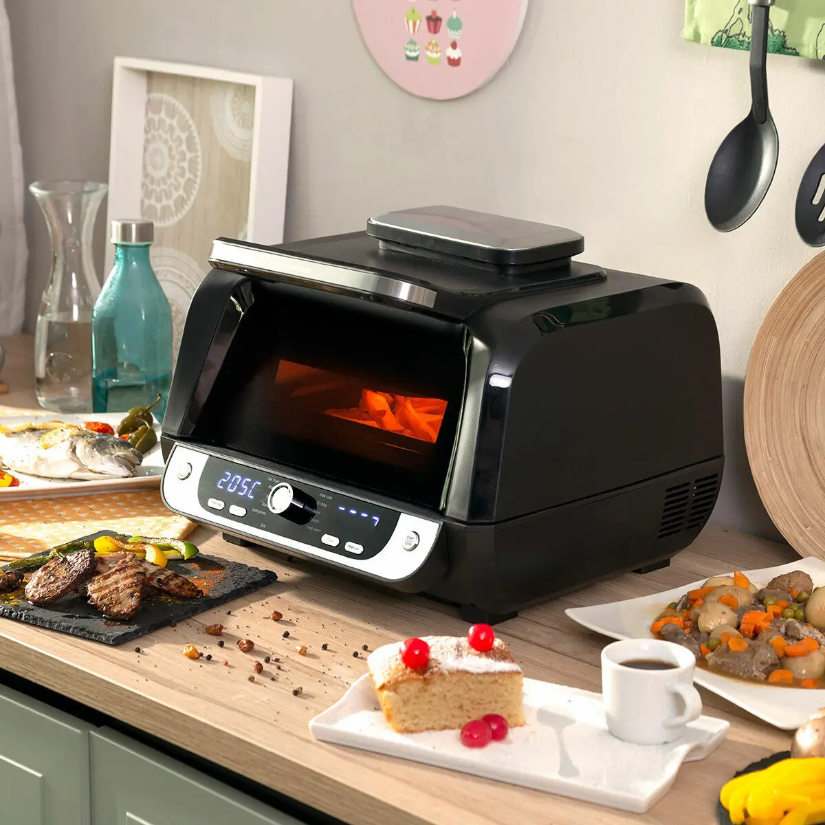 Luftfritteuse mit Grill Zubehör und Rezeptbuch Stahl InnovaGoods Fryinn 12-in-1 6000