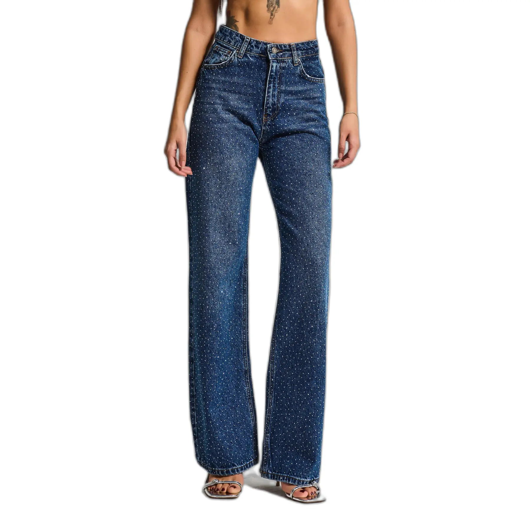 Jeans Straight Intemporelle Coton Taille Haute Femme It's Basic Rhinestone Rhinestone-image