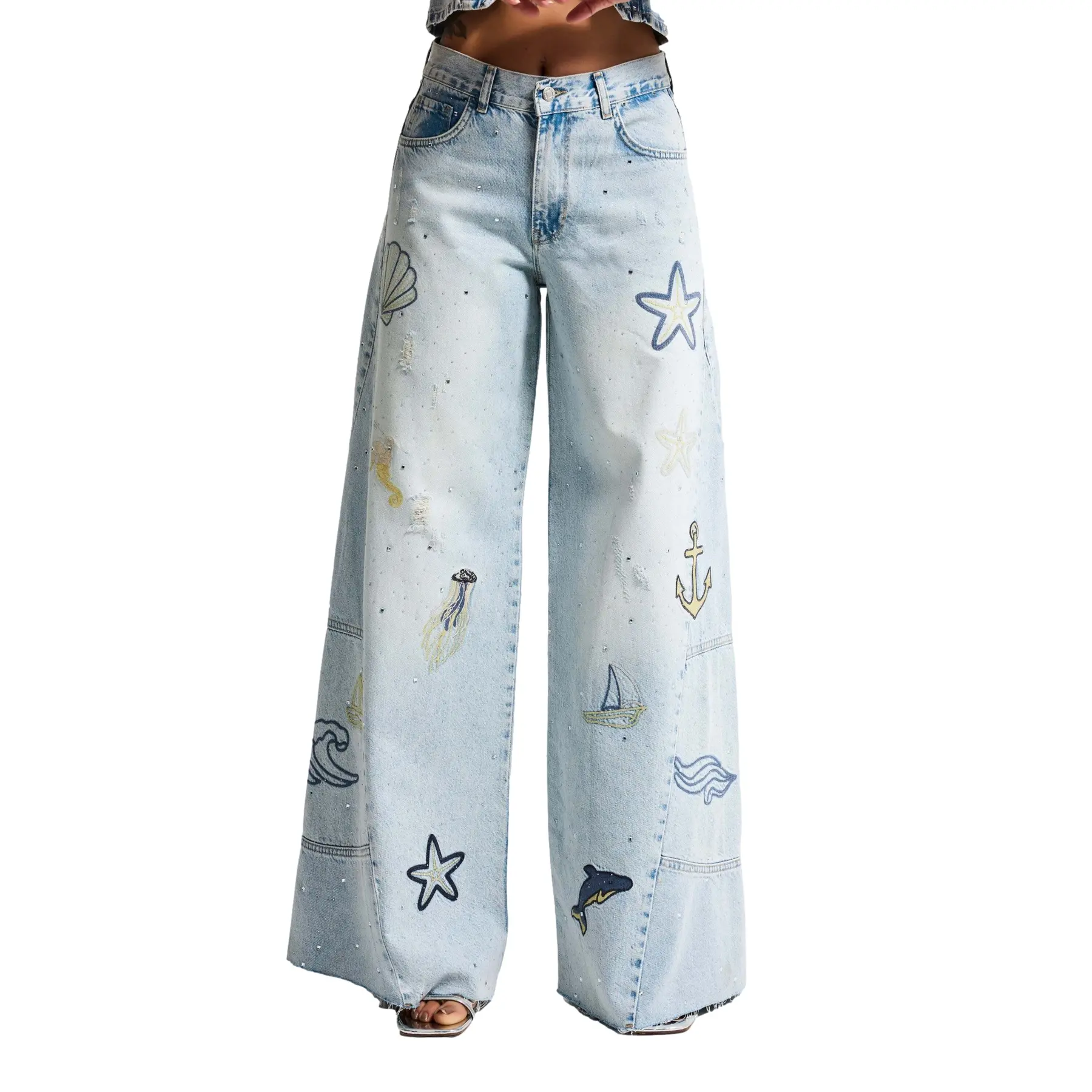 Jeans a gamba larga donna  Rhinestone 3