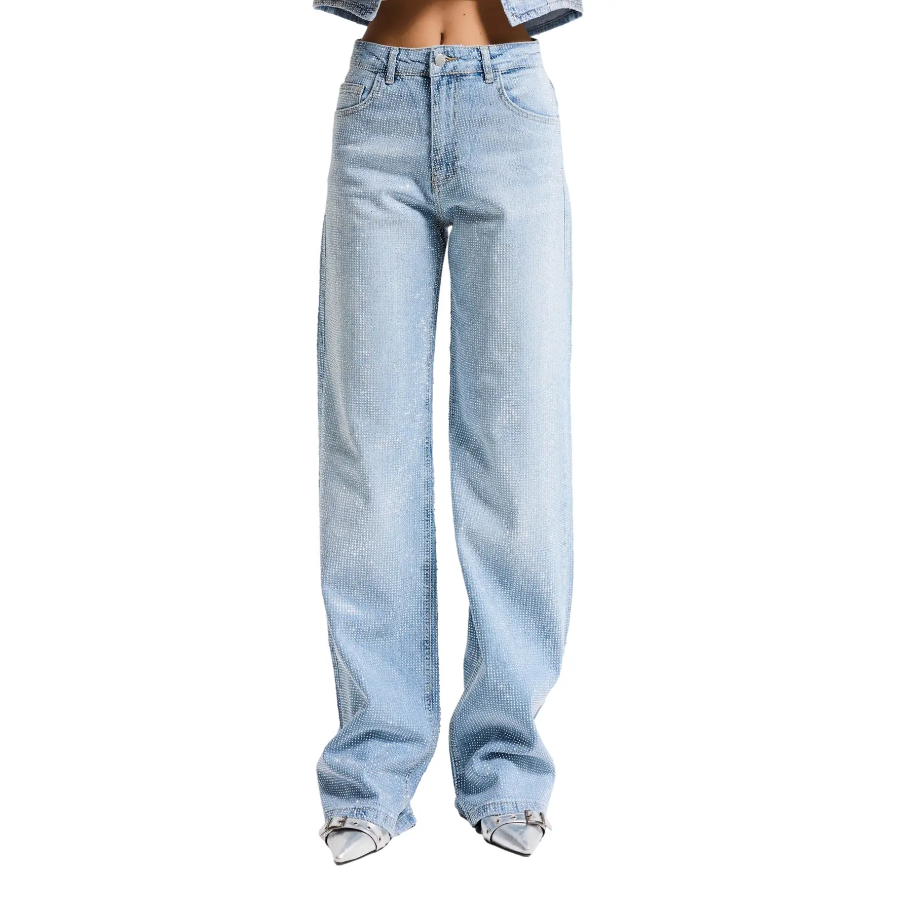 Jeans dritti donna  Rhinestone