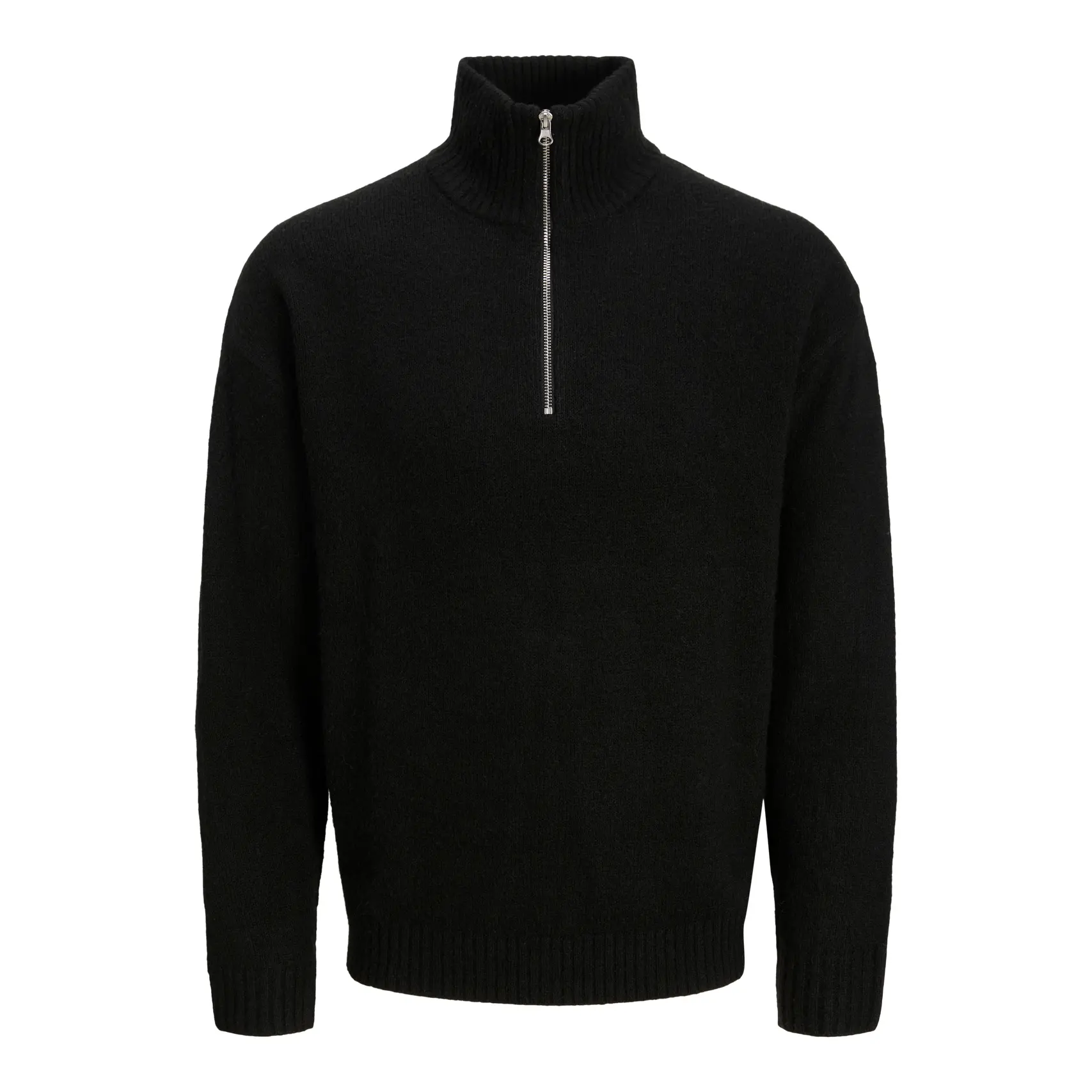 Jack & Jones Mens Soho Ollie Half Zip Ribbed Funnel Neck Jumper, Black, Size M, Men - Image 3