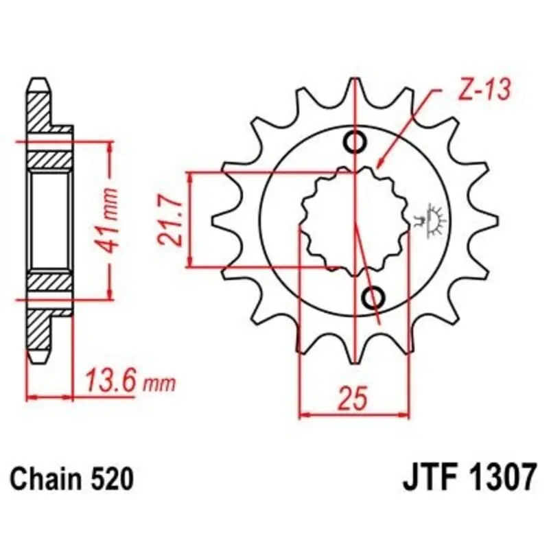 Pignon 15Z PAS 520 Caoutchout� Diam�tre int�rieur 22/25