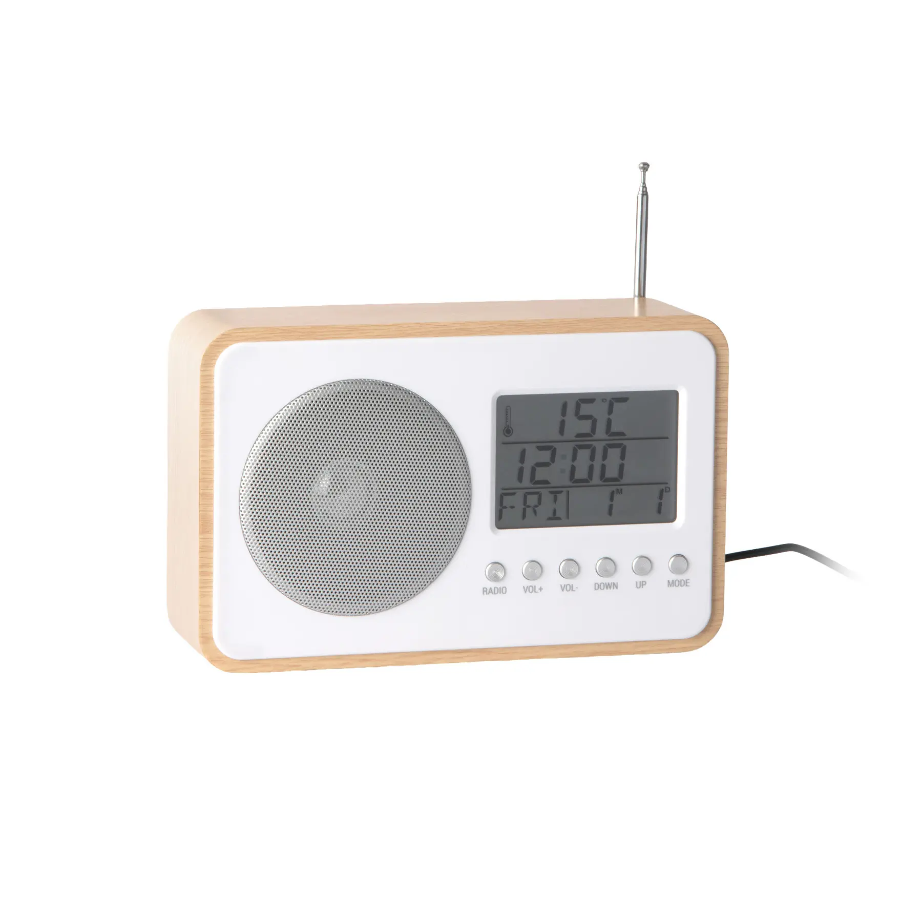 Karlsson Wekker Fm Radio - Licht hout - 19.2x19.2x12.5cm - Scandinavisch - Wekker voor slaapkamer - Wekkers