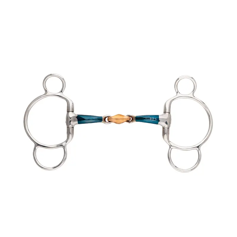 3 or 4-ring snaffle bit with double joint and locking mechanism for horses Kavalkade Ergonomic