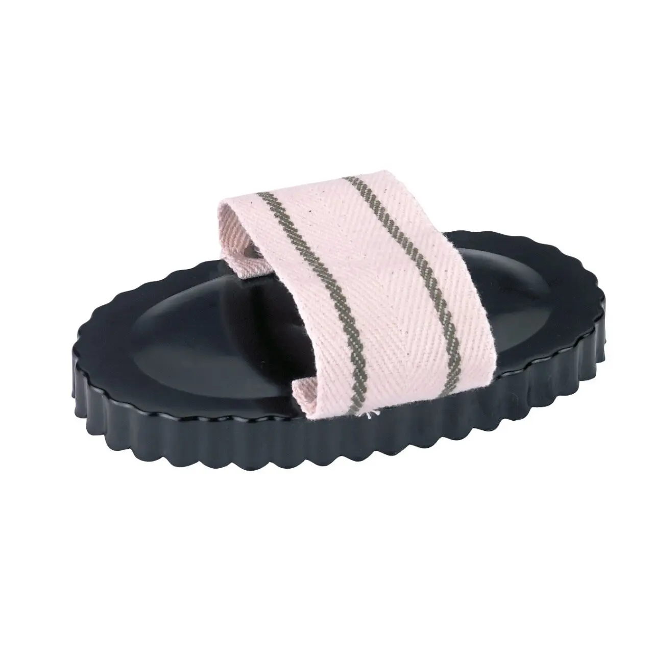 Zinc plated oval currycomb with 3 rows of fabric strap Kerbl