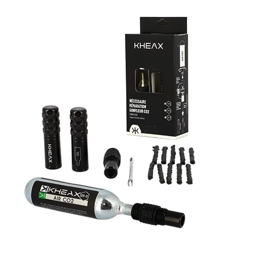 Reparatursatz für Alu-Tubeless mit Kartuschenspitze Kheax CO2 25GR
