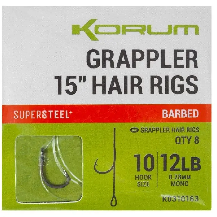 Vleesetende haak Korum Grappler Hair Rigs 15 Barbed 10 (x8)