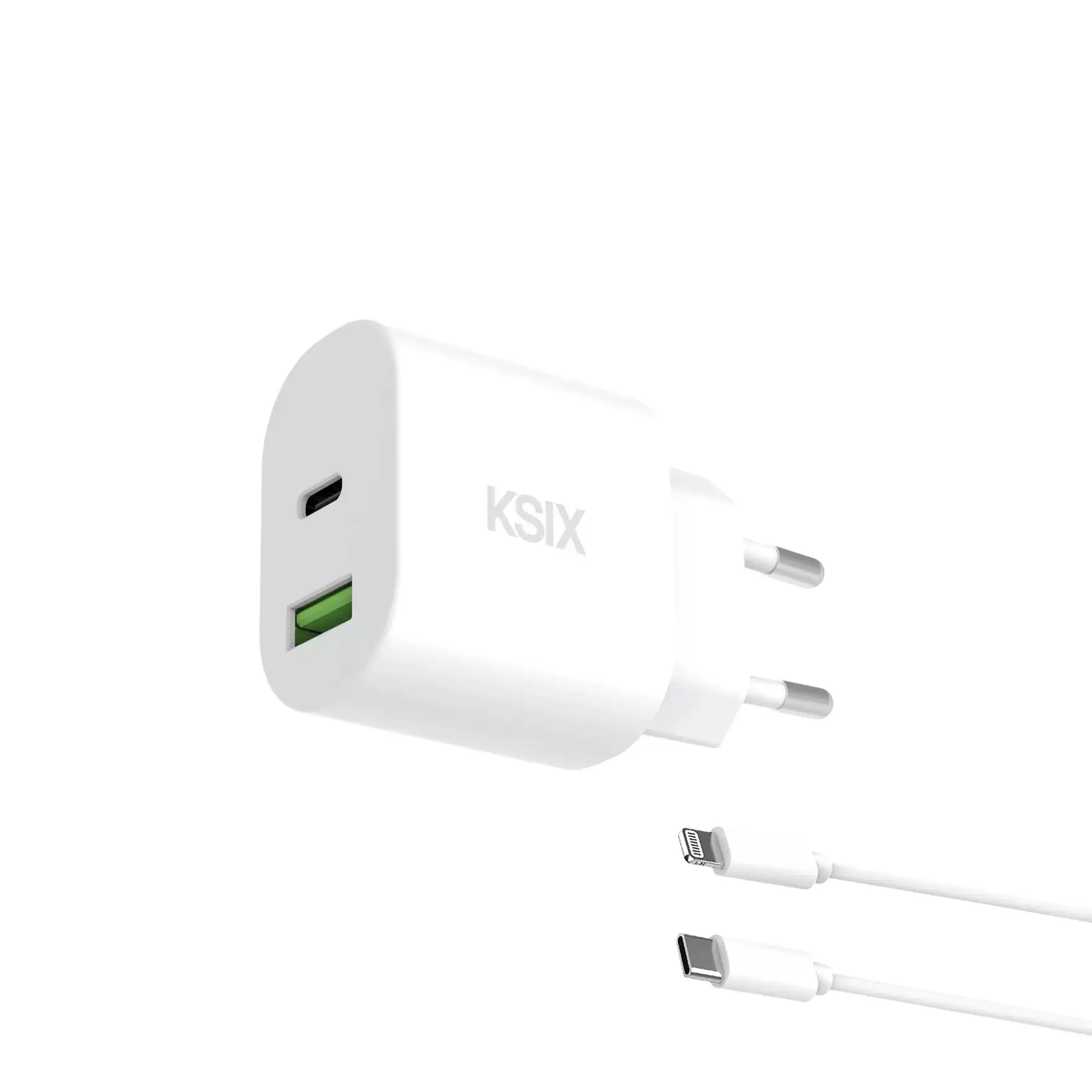 Schnellladegerät Power Delivery Gan USB-C + USB-A 1m USB-C auf Lightning Ksix