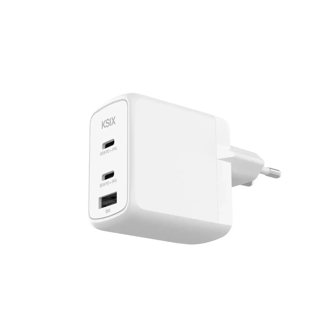 65 W GaN PPS Netzteil mit nachhaltigen Materialien 2 USB-C Anschlüsse + 1 USB-A Anschluss Ksix