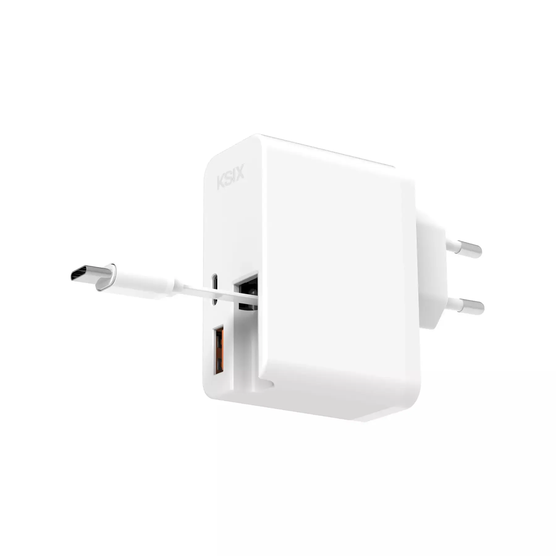 Ultra-schnelles 65 W Ladegerät mit USB-C Stromversorgung, Schnellladung USB-A und USB-C Kabel Ksix